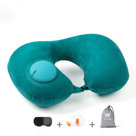 Fashion air filled TPU U-shaped foldable flocked auto press pump inflatable travel neck pillow